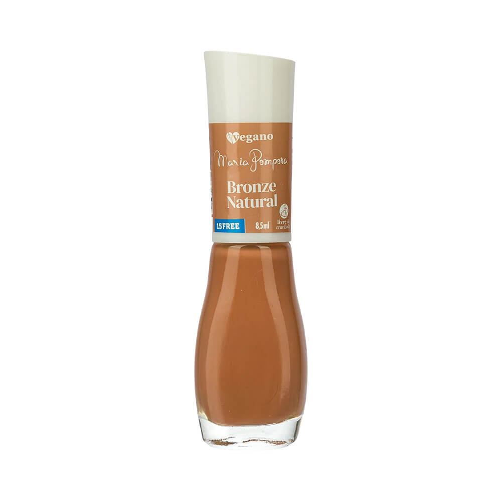 Frasco de esmalte Maria Pomposa Bronze Natural com tampa branca e rótulo vegano